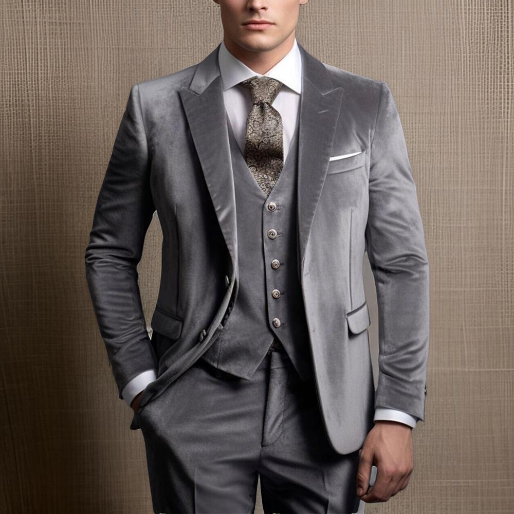 Men'S Grooming Jacket - الدعاوى المخملية للرجال واحدة الصدر الزفاف