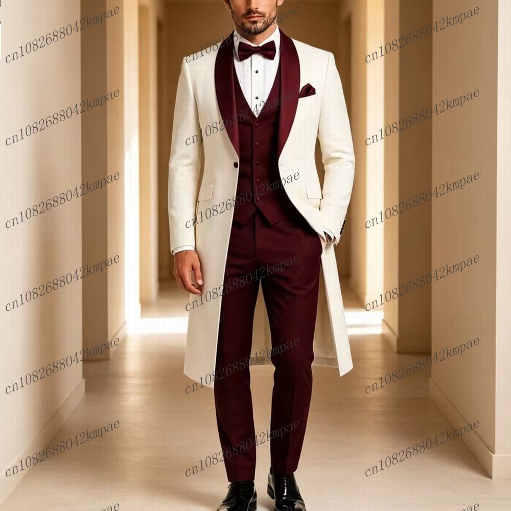 Men'S Grooming Jacket - بدلة رجالية رسمية طويلة باللونين الأبيض